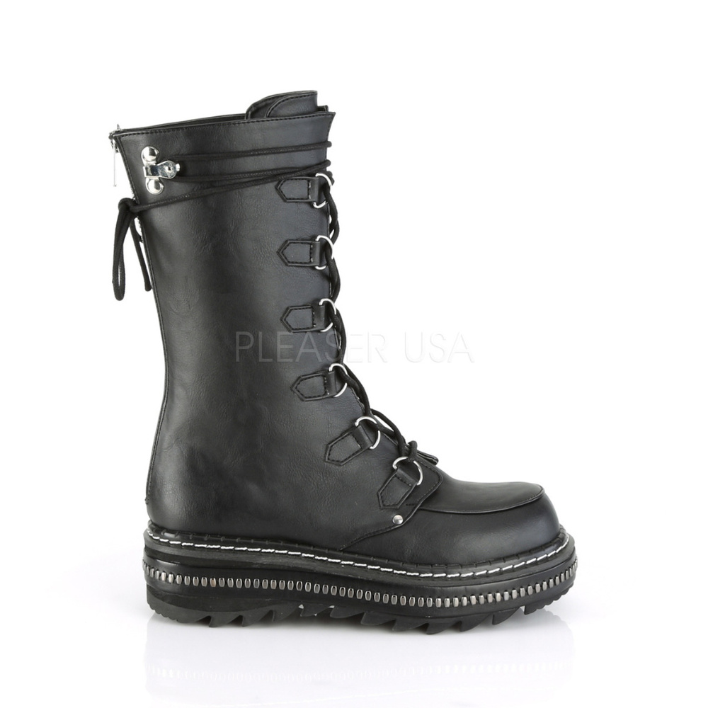 Gothic Zipper Platform Punk Lace Up Mid Calf Boots - Picture 5 of 13